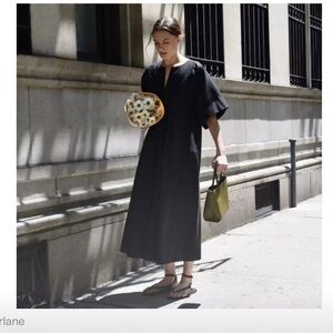 Everlane Poplin Caftan Maxi Dress Black Womens small  V Neck Modest